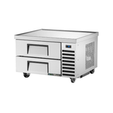 Stainless steel refrigerated chef base on wheels with two drawers for food storage