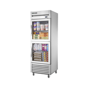 True Refrigeration TS-23G-2-HC FGD01 stainless steel refrigerator with glass doors displaying food and beverages