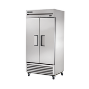 Stainless steel True Refrigeration TS-35-HC double-door refrigerator on wheels