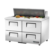 Stainless steel sandwich salad unit with drawers and a hinged lid for food storage