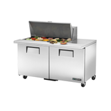 Stainless steel True Refrigeration sandwich salad unit with hinged lid and two doors