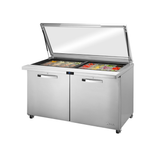 Stainless steel True Refrigeration Mega Top Sandwich Salad Unit with hinged clear lid