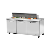 Stainless steel commercial sandwich salad unit True Refrigeration TSSU-72-16-HC with hinged lid