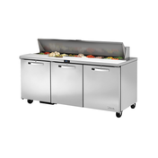 Stainless steel commercial Sandwich Salad Unit with three doors, True Refrigeration TSSU-72-18-HC