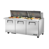 Stainless steel True Refrigeration TSSU-72-30M-B-ST-HC sandwich salad unit with three doors