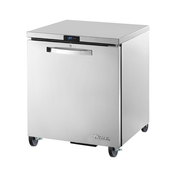 Stainless steel True Refrigeration undercounter refrigerator on wheels with digital display