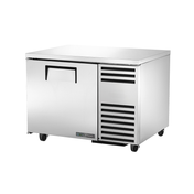 Stainless steel True Refrigeration TUC-44-HC deep undercounter refrigerator on wheels