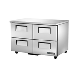 Stainless steel True Refrigeration TUC-48D-4-HC Undercounter Refrigerator on wheels
