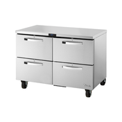 Stainless steel True Refrigeration TUC-48F-D-4-HC Spec Series Undercounter Freezer on wheels