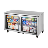 Commercial Undercounter Refrigerator True Refrigeration TUC-60G-HC~FGD01 with glass doors showcasing beverages