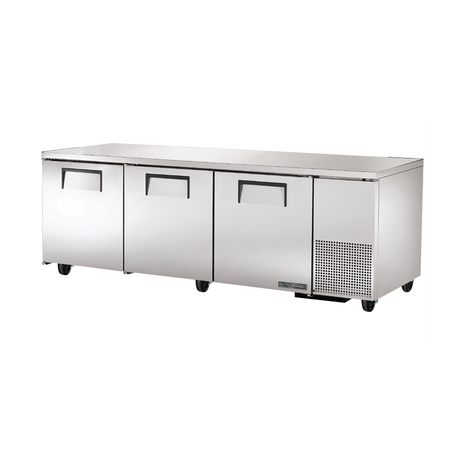 Stainless steel True Refrigeration TUC-93-HC deep undercounter refrigerator with three doors