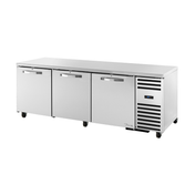 Stainless steel True Refrigeration deep undercounter refrigerator with three doors and vents