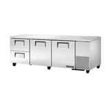 Stainless steel True Refrigeration deep undercounter refrigerator on wheels with drawers and doors