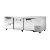 Stainless steel True Refrigeration deep undercounter refrigerator on wheels with drawers and doors