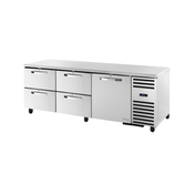 Commercial stainless steel refrigerated prep table with drawers in True Refrigeration TUC-93D-4-HC