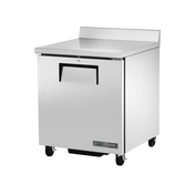 Stainless steel True Refrigeration TWT-27F-HC worktop freezer on wheels with backsplash