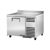 Stainless steel True Refrigeration Deep Work Top Freezer with rear splash and wheels