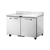 Commercial stainless steel True Refrigeration Spec Series Work Top Refrigerator on wheels