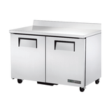 Stainless steel True Refrigeration TWT-48-HC worktop refrigerator with two doors on wheels