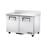 Stainless steel True Refrigeration TWT-48F-HC worktop freezer with two doors and casters