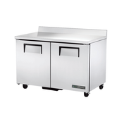 Stainless steel True Refrigeration TWT-48F-HC worktop freezer with two doors and casters