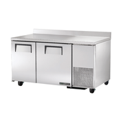 Stainless steel True Refrigeration TWT-60-32-HC deep work top refrigerator with backsplash