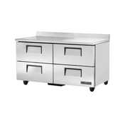 Stainless steel commercial worktable with four drawers and casters for True Refrigeration TWT-60D-4-HC