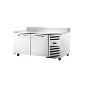 Commercial stainless steel refrigerated prep table with two doors from True Refrigeration