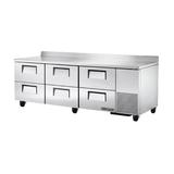 Stainless steel True Refrigeration TWT-93D-6-HC refrigerated worktop with six drawers