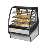 Curved-glass bakery display case showcasing pastries in True Refrigeration TDM-DC-36-GE/GE-S-S