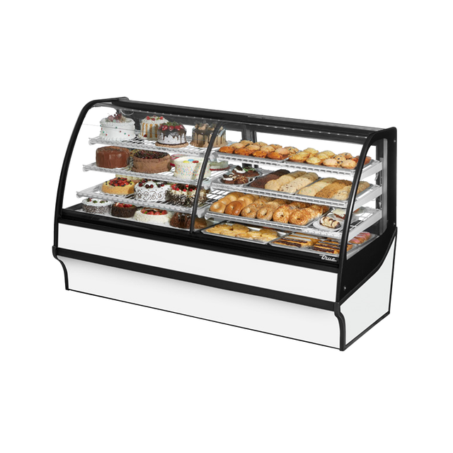 Curved-glass display merchandiser TDM-DZ-77-GE/GE-S-W showcasing pastries and baked goods