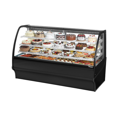 Curved-glass display merchandiser TDM-R-77-GE/GE-B-W showcasing cakes and desserts