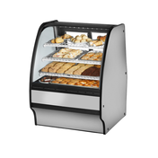 Curved-glass bakery display case in True Refrigeration TGM-DC-36-SC/SC-S-W glass merchandiser