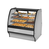 Curved-glass bakery display case showcasing pastries in True Refrigeration TGM-DC-48-SC/SC-S-S