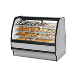 Curved-glass bakery display case with pastries in True Refrigeration TGM-DC-59-SC/SC-S-W