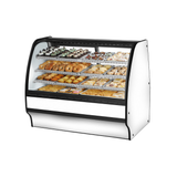 Curved glass bakery display case featuring pastries in a True Refrigeration Glass Merchandiser
