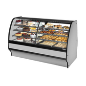 Curved glass bakery display case in True Refrigeration Dual Zone glass merchandiser