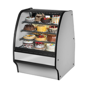 Refrigerated display case with decorated cakes in True Refrigeration TGM-R-36-SC/SC-S-S Glass Merchandiser