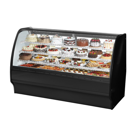 Curved-glass refrigerated bakery display case in True Refrigeration TGM-R-77-SC/SC-B-W