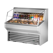 Stainless steel True Refrigeration THAC-48-S-LD horizontal air curtain display case with beverages and sandwiches